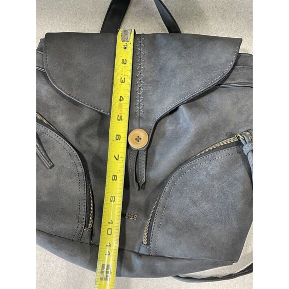 Wallflower Mini Gray Faux leather Backpack With Adjustable Strap’s Front Pockets - Picture 10 of 11